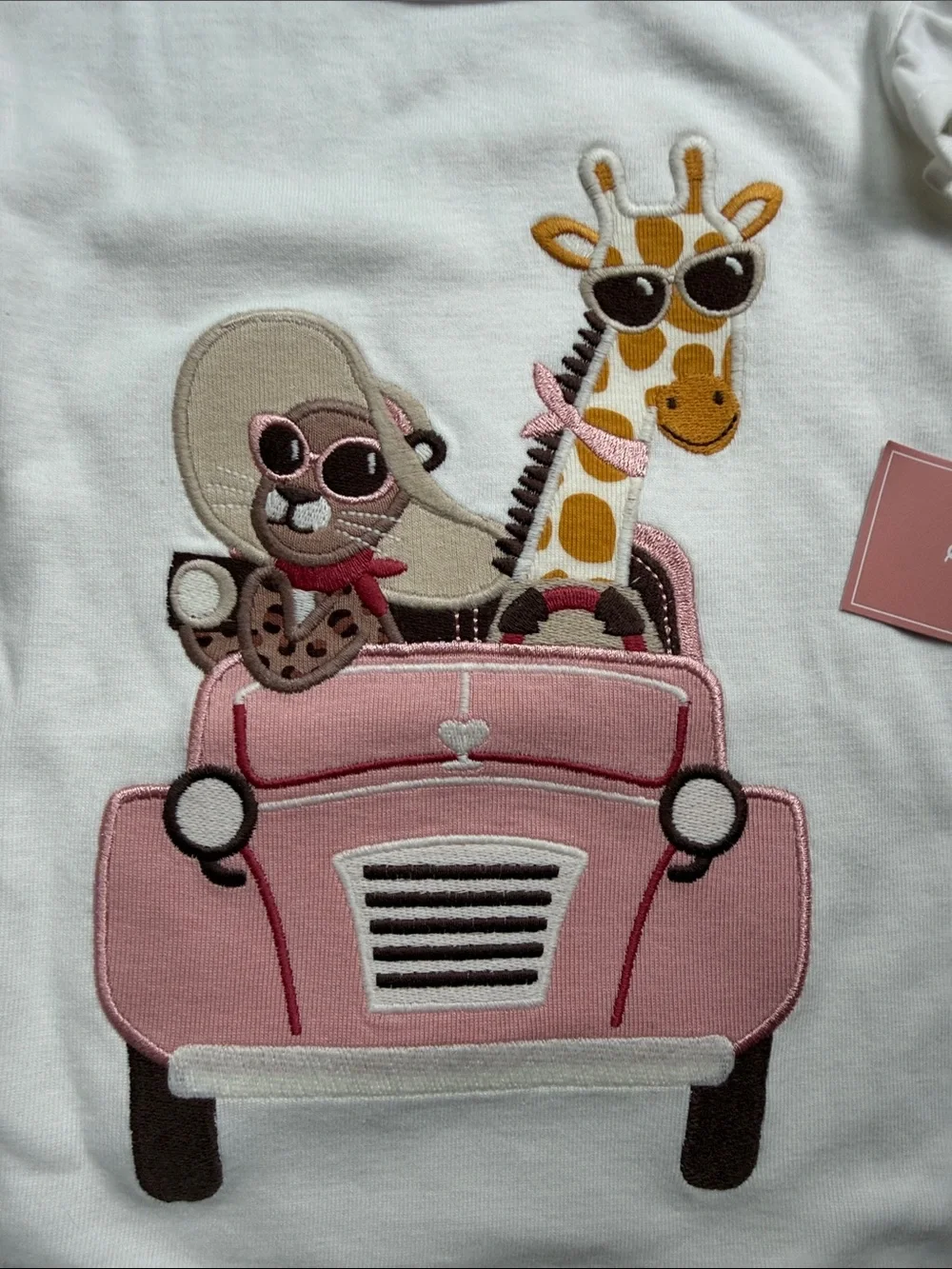NWT Gymboree Cream Tee with Pink Car & Brown Giraffe Appliqué Safari size 6